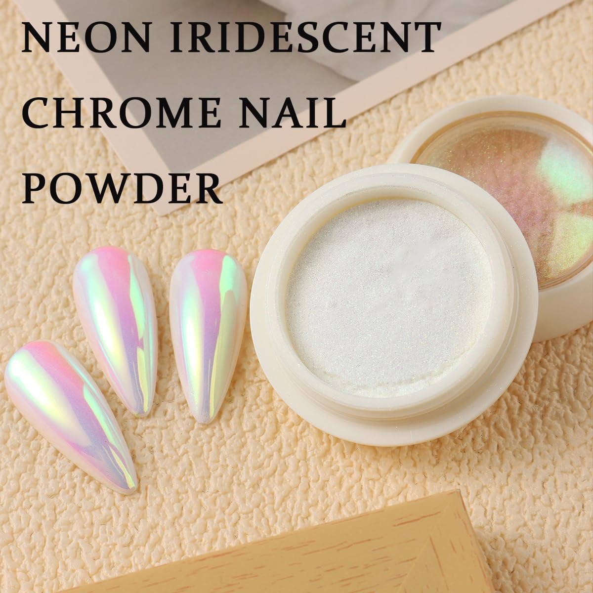 Holographic Unicorn Chrome Nail Powder - Aurora Rainbow Neon Pigment with Brushes for Nail Art Decoration - görsel 13