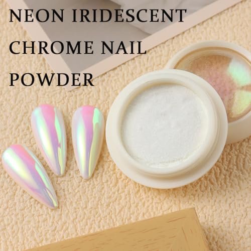 Holographic Unicorn Chrome Nail Powder - Aurora Rainbow Neon Pigment with Brushes for Nail Art Decoration - görsel 14
