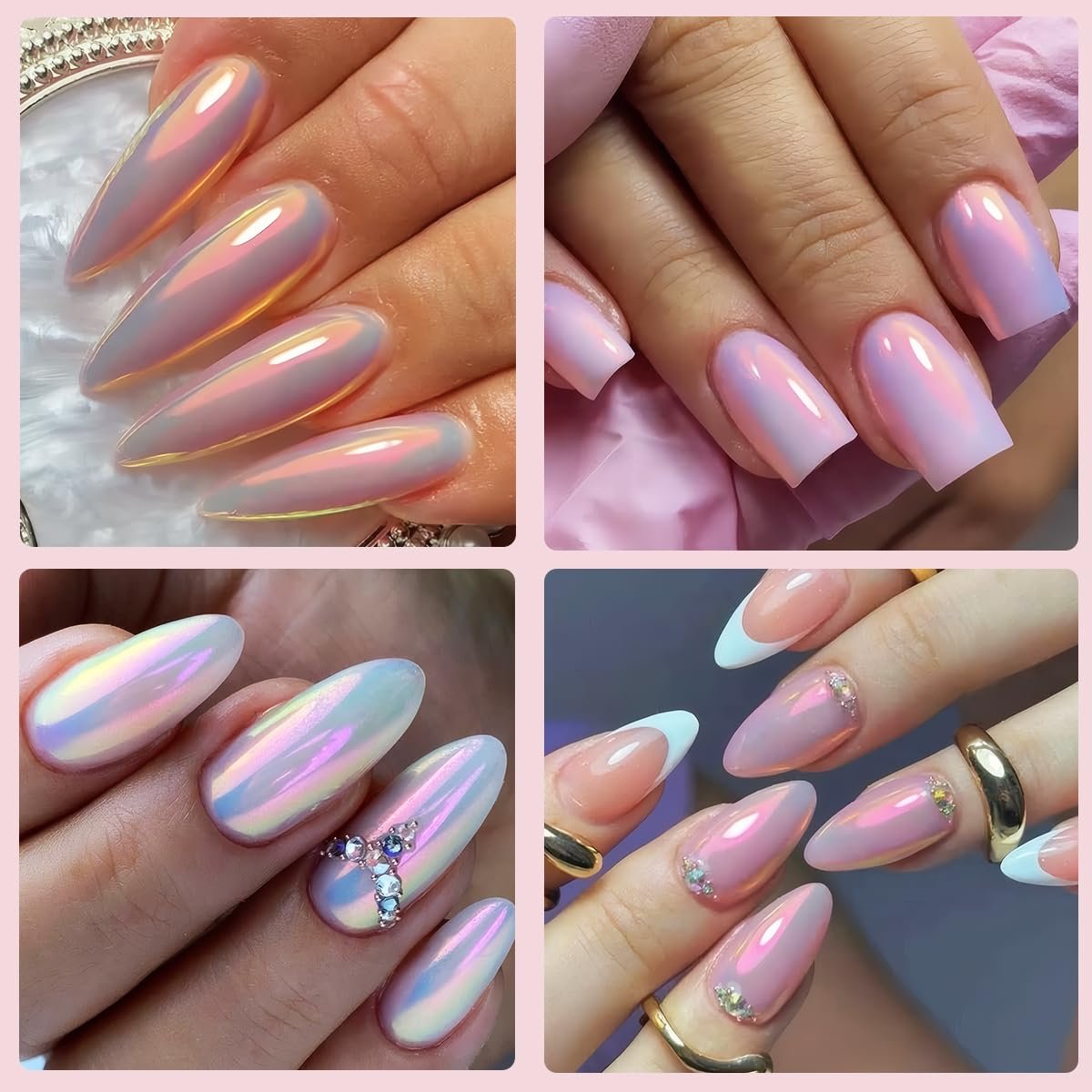 Holographic Unicorn Chrome Nail Powder - Aurora Rainbow Neon Pigment with Brushes for Nail Art Decoration - görsel 11