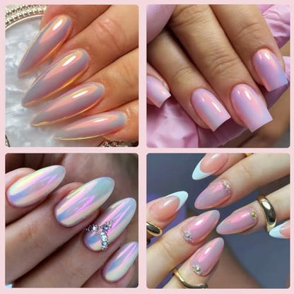 Holographic Unicorn Chrome Nail Powder - Aurora Rainbow Neon Pigment with Brushes for Nail Art Decoration