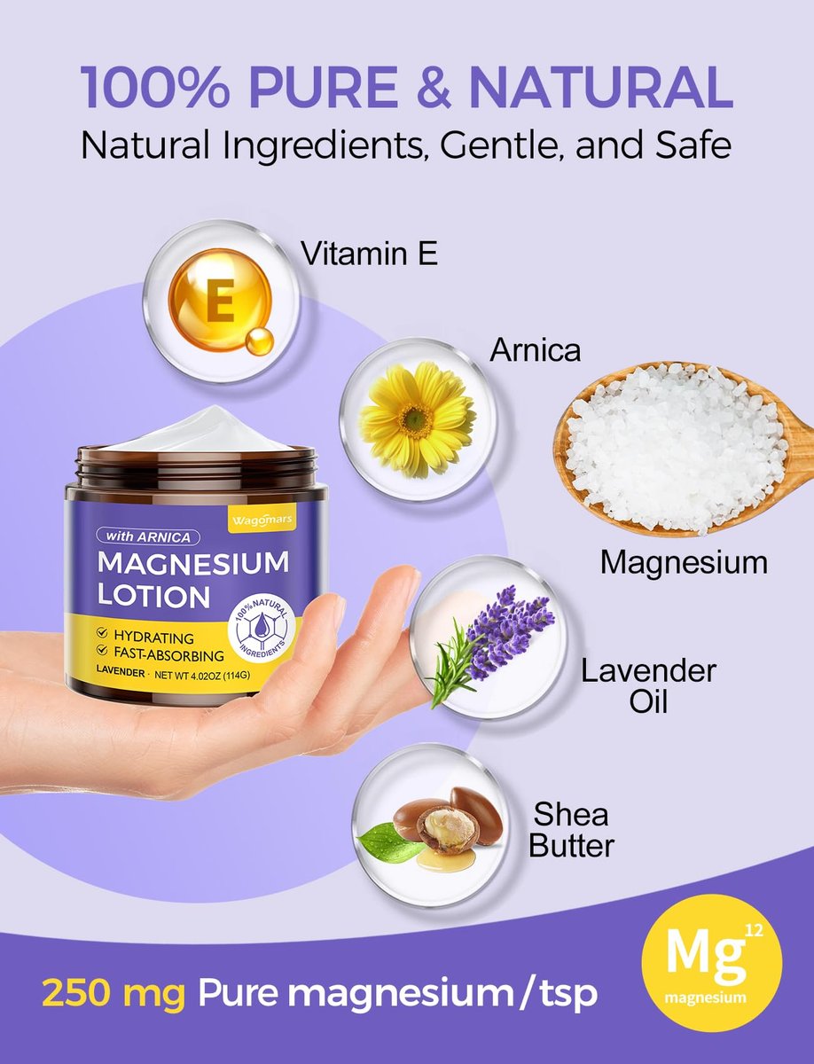 Wagomars Natural Magnesium Lotion - Magnesium Cream with Arnica, Shea Butter & Coconut Oil, Moisturizing Body Cream for All Skin Types, 4.5 Fl Oz - görsel 8