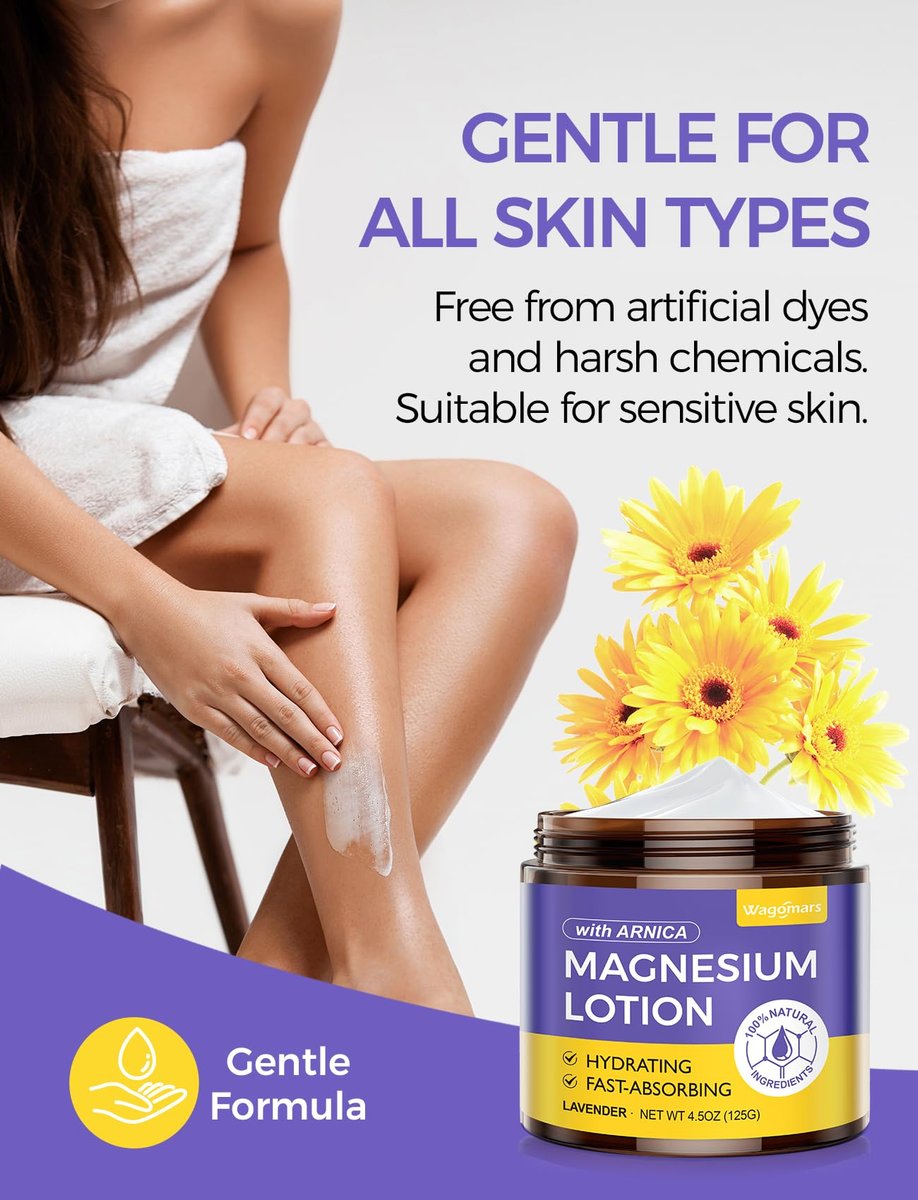 Wagomars Natural Magnesium Lotion - Magnesium Cream with Arnica, Shea Butter & Coconut Oil, Moisturizing Body Cream for All Skin Types, 4.5 Fl Oz - görsel 10