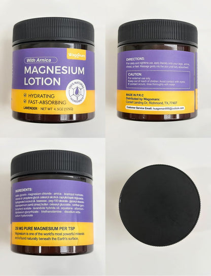 Wagomars Natural Magnesium Lotion - Magnesium Cream with Arnica, Shea Butter & Coconut Oil, Moisturizing Body Cream for All Skin Types, 4.5 Fl Oz