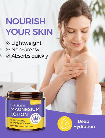 Wagomars Natural Magnesium Lotion - Magnesium Cream with Arnica, Shea Butter & Coconut Oil, Moisturizing Body Cream for All Skin Types, 4.5 Fl Oz