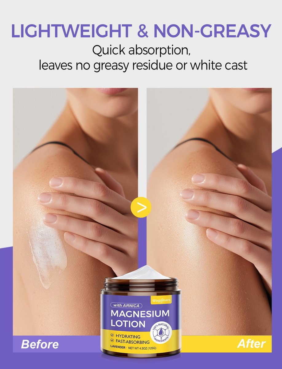Wagomars Natural Magnesium Lotion - Magnesium Cream with Arnica, Shea Butter & Coconut Oil, Moisturizing Body Cream for All Skin Types, 4.5 Fl Oz - görsel 12