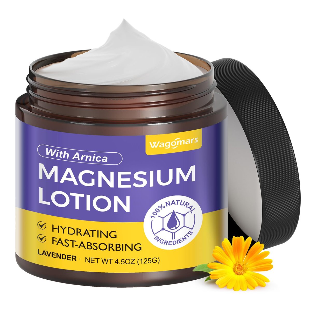 Wagomars Natural Magnesium Lotion - Magnesium Cream with Arnica, Shea Butter & Coconut Oil, Moisturizing Body Cream for All Skin Types, 4.5 Fl Oz - görsel 2