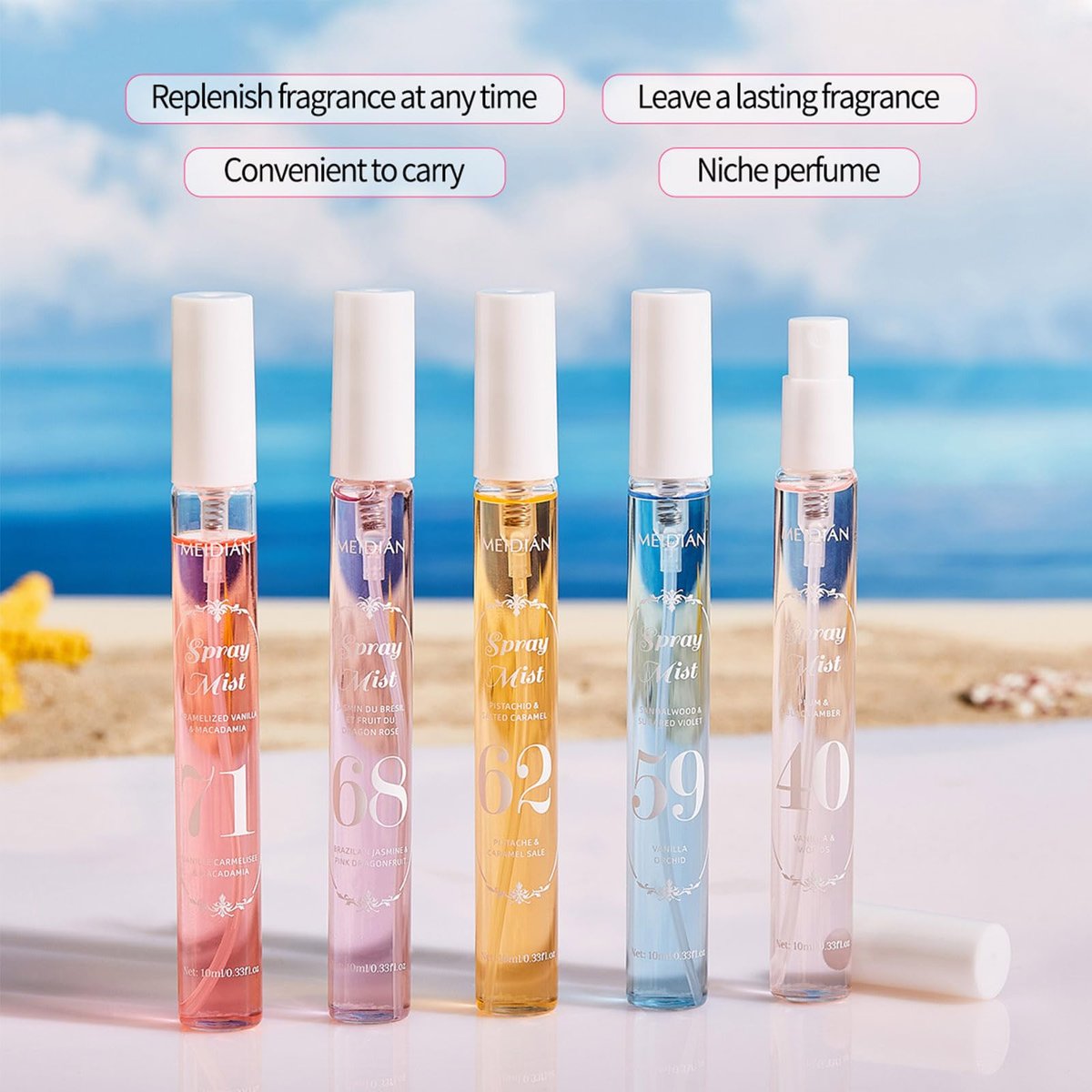 MeiPlumLai Perfume Fragrance Mist Set - 5 Long-Lasting Fresh Fruity Scents for Hair & Body, Travel Size Mini Perfume Spray Gift Set for Women (5 x 1.65 Fl Oz) - görsel 7