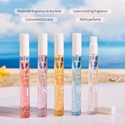 MeiPlumLai Perfume Fragrance Mist Set - 5 Long-Lasting Fresh Fruity Scents for Hair & Body, Travel Size Mini Perfume Spray Gift Set for Women (5 x 1.65 Fl Oz)