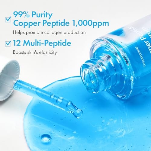 TOSOWOONG Copper Peptide Face Serum – Anti-Aging with Copper Tripeptide & 12 Multi-Peptide Formula for Fine Lines, Firming & Hydration – Korean Skincare, 1.11 fl.oz Avelisse
