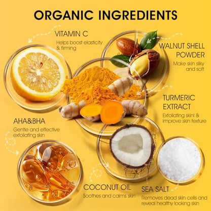 VOERUY Turmeric Body Scrub with 10% AHA/BHA & Vitamin C - Exfoliating Body Scrub for Smooth, Moisturized Skin - Body Exfoliator for Hands, Feet, Bikini Area - 11.3 oz