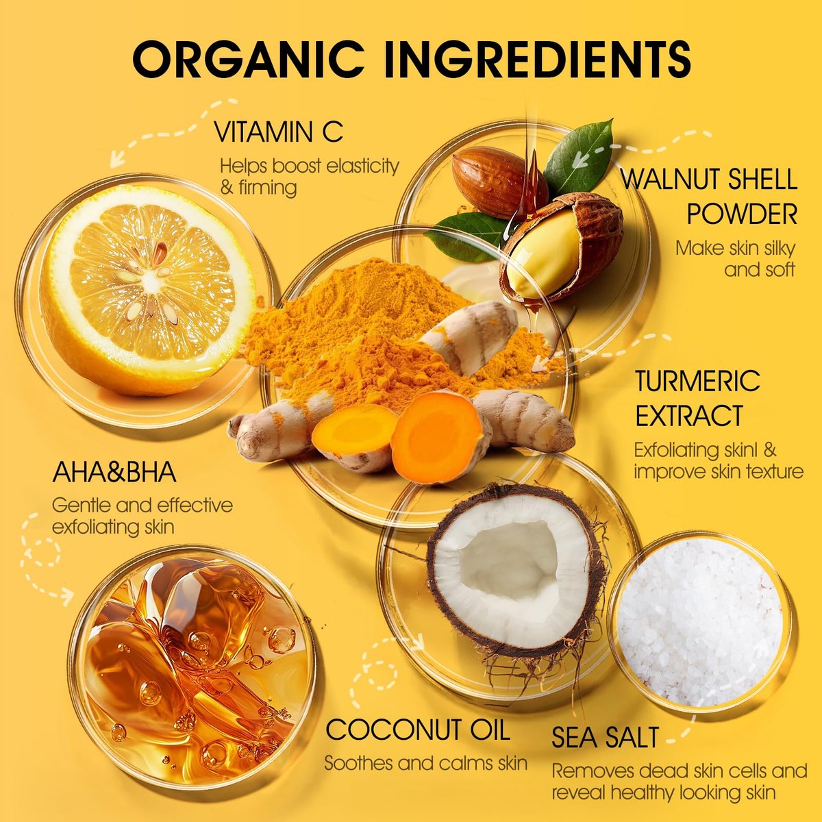 VOERUY Turmeric Body Scrub with 10% AHA/BHA & Vitamin C - Exfoliating Body Scrub for Smooth, Moisturized Skin - Body Exfoliator for Hands, Feet, Bikini Area - 11.3 oz - görsel 3