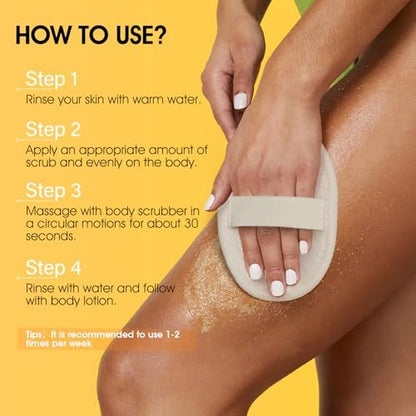 VOERUY Turmeric Body Scrub with 10% AHA/BHA & Vitamin C - Exfoliating Body Scrub for Smooth, Moisturized Skin - Body Exfoliator for Hands, Feet, Bikini Area - 11.3 oz