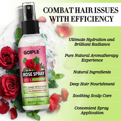 Rose Water for Hair Loc Spray Refreshing for Locs - Rose Water Hair Scalp Moisturizer Hydrating Dreadlock Rosewater & Peppermint Spray - Loc Brush for Dreads Comfortable Massage Wide Tooth Comb (2PCS)