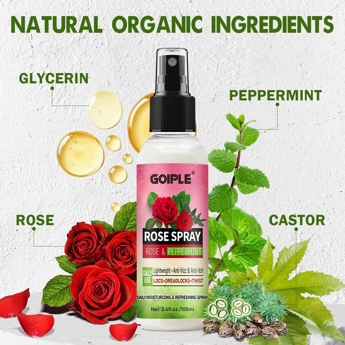Rose Water for Hair Loc Spray Refreshing for Locs - Rose Water Hair Scalp Moisturizer Hydrating Dreadlock Rosewater & Peppermint Spray - Loc Brush for Dreads Comfortable Massage Wide Tooth Comb (2PCS) - görsel 3
