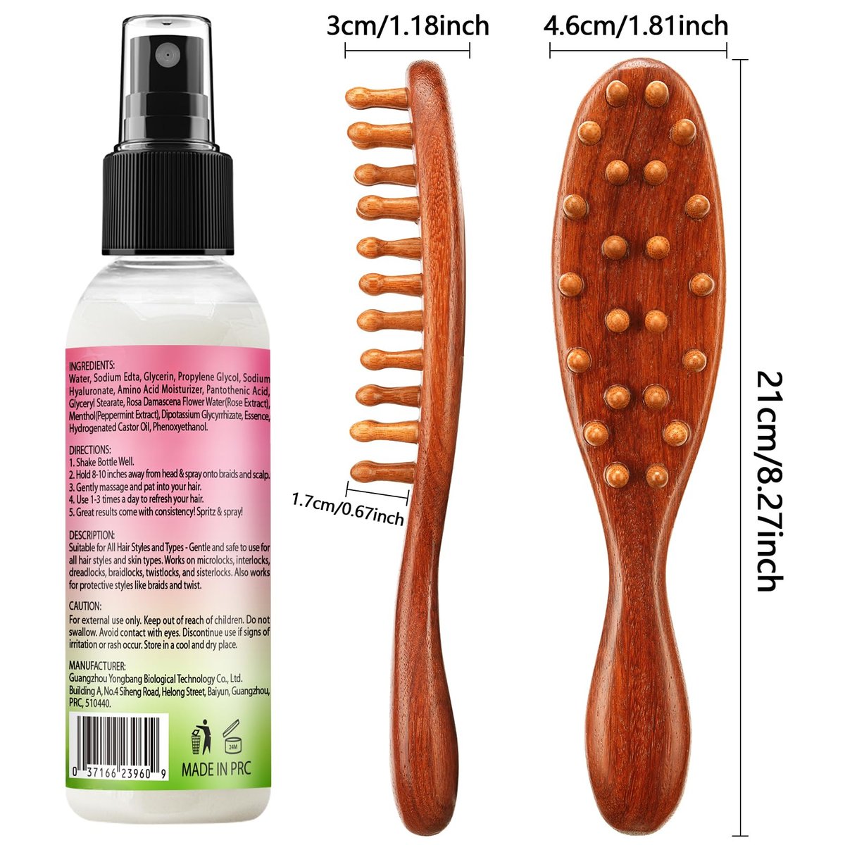 Rose Water for Hair Loc Spray Refreshing for Locs - Rose Water Hair Scalp Moisturizer Hydrating Dreadlock Rosewater & Peppermint Spray - Loc Brush for Dreads Comfortable Massage Wide Tooth Comb (2PCS) - görsel 17