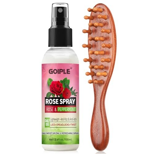 Rose Water for Hair Loc Spray Refreshing for Locs - Rose Water Hair Scalp Moisturizer Hydrating Dreadlock Rosewater & Peppermint Spray - Loc Brush for Dreads Comfortable Massage Wide Tooth Comb (2PCS) - görsel 2