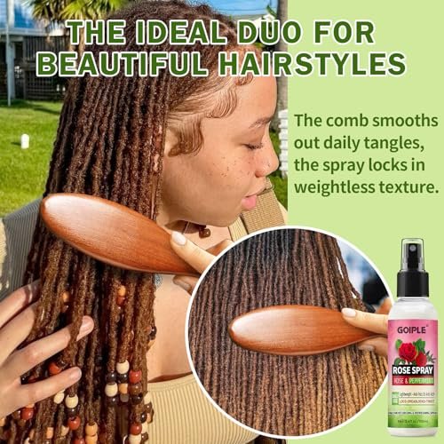Rose Water for Hair Loc Spray Refreshing for Locs - Rose Water Hair Scalp Moisturizer Hydrating Dreadlock Rosewater & Peppermint Spray - Loc Brush for Dreads Comfortable Massage Wide Tooth Comb (2PCS) - görsel 10