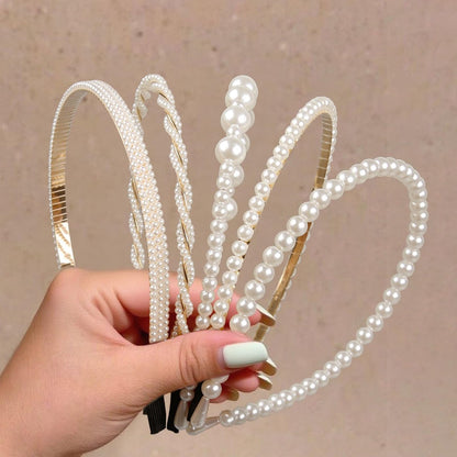 WOVOWOVO 5 Pack Pearl Headbands for Women – Non-Slip White Pearl Hairbands, Fashion Bridal Headband for Wedding & Party, Pearls Hair Accessories for Girls