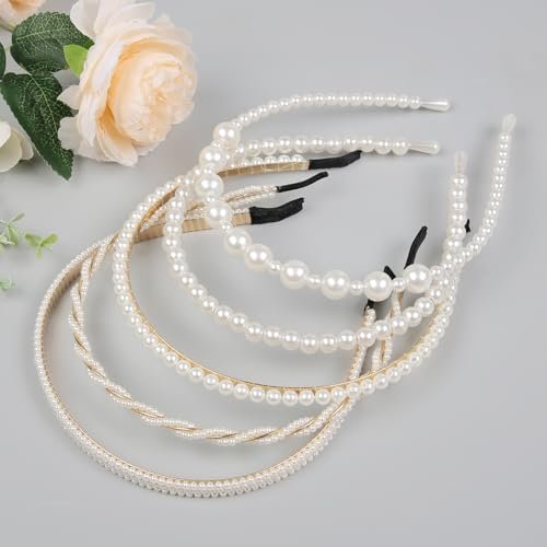 WOVOWOVO 5 Pack Pearl Headbands for Women – Non-Slip White Pearl Hairbands, Fashion Bridal Headband for Wedding & Party, Pearls Hair Accessories for Girls - görsel 8