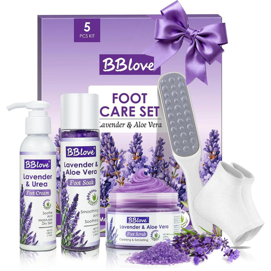 Lavender Foot Soak Set – Foot Spa Kit for Women, Pedicure Kit at Home with Salt, Scrub, Foot File & Moisturizing Gel Socks – Spa Gift Set for Dry, Cracked Feet Avelisse