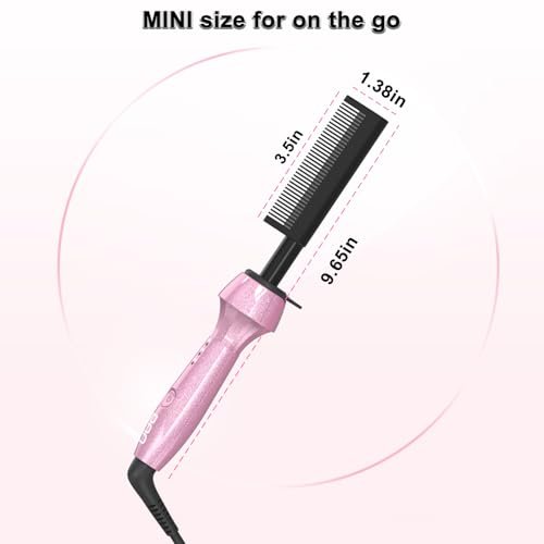Dan 500℉ Hot Comb for Black Hair - Electric Hot Comb Straightener for Wigs, Dual Voltage Pressing Comb, Adjustable Temperature, 60 Min Auto Shut Off (Pink) Avelisse