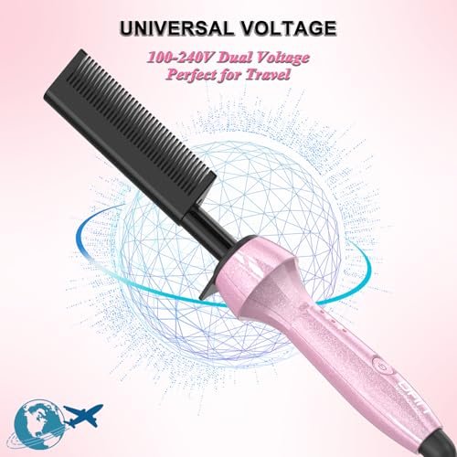 Dan 500℉ Hot Comb for Black Hair - Electric Hot Comb Straightener for Wigs, Dual Voltage Pressing Comb, Adjustable Temperature, 60 Min Auto Shut Off (Pink) Avelisse