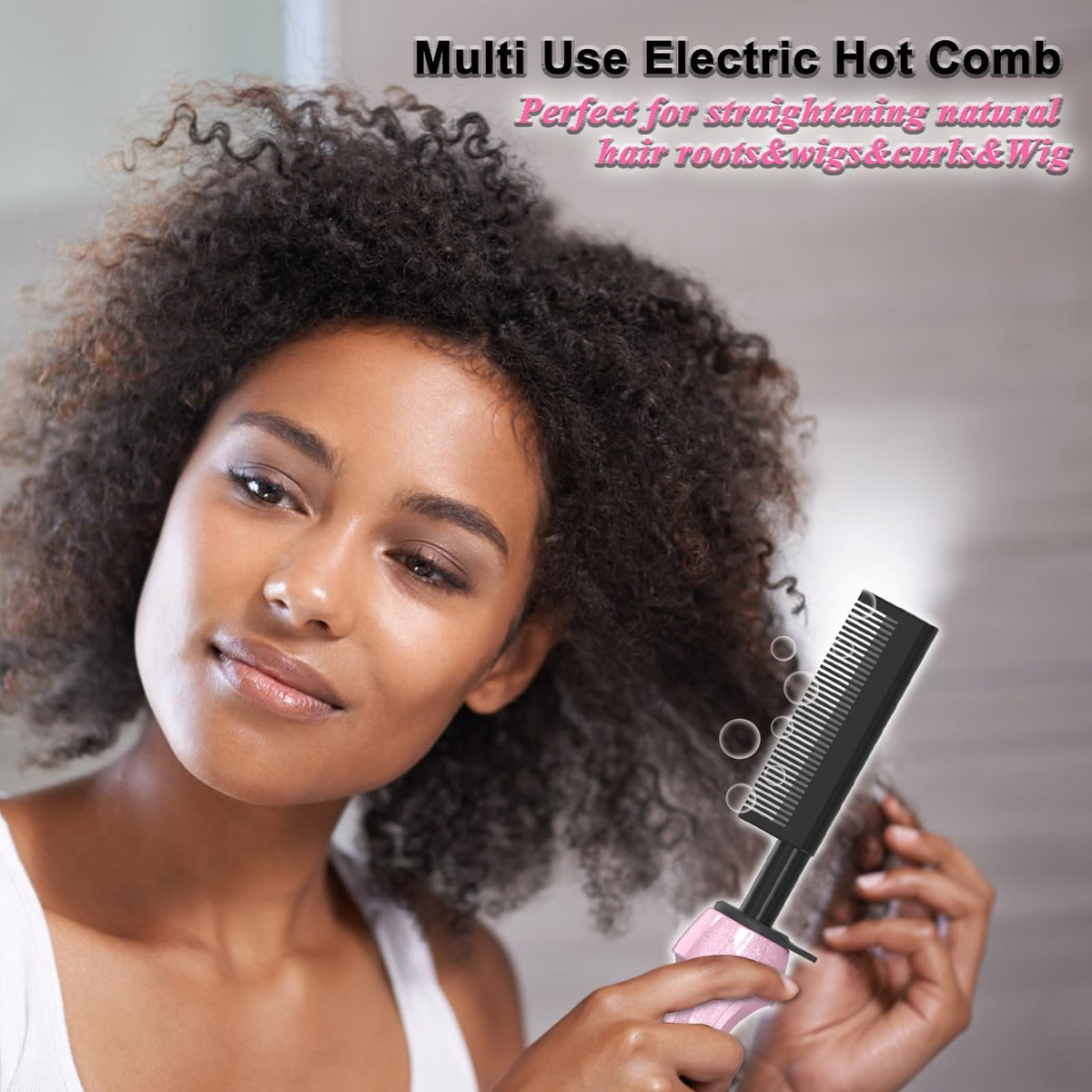 Dan 500℉ Hot Comb for Black Hair - Electric Hot Comb Straightener for Wigs, Dual Voltage Pressing Comb, Adjustable Temperature, 60 Min Auto Shut Off (Pink) Avelisse