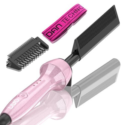 Dan 500℉ Hot Comb for Black Hair - Electric Hot Comb Straightener for Wigs, Dual Voltage Pressing Comb, Adjustable Temperature, 60 Min Auto Shut Off (Pink) Avelisse