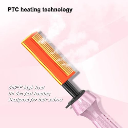 Dan 500℉ Hot Comb for Black Hair - Electric Hot Comb Straightener for Wigs, Dual Voltage Pressing Comb, Adjustable Temperature, 60 Min Auto Shut Off (Pink) Avelisse
