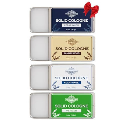 THEMANCODE Solid Cologne for Men - 4 Pack Sandalwood, Vetiver, Cedarwood, Sage - Long-Lasting Solid Perfume Gifts