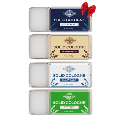 THEMANCODE Solid Cologne for Men - 4 Pack Sandalwood, Vetiver, Cedarwood, Sage - Long-Lasting Solid Perfume Gifts