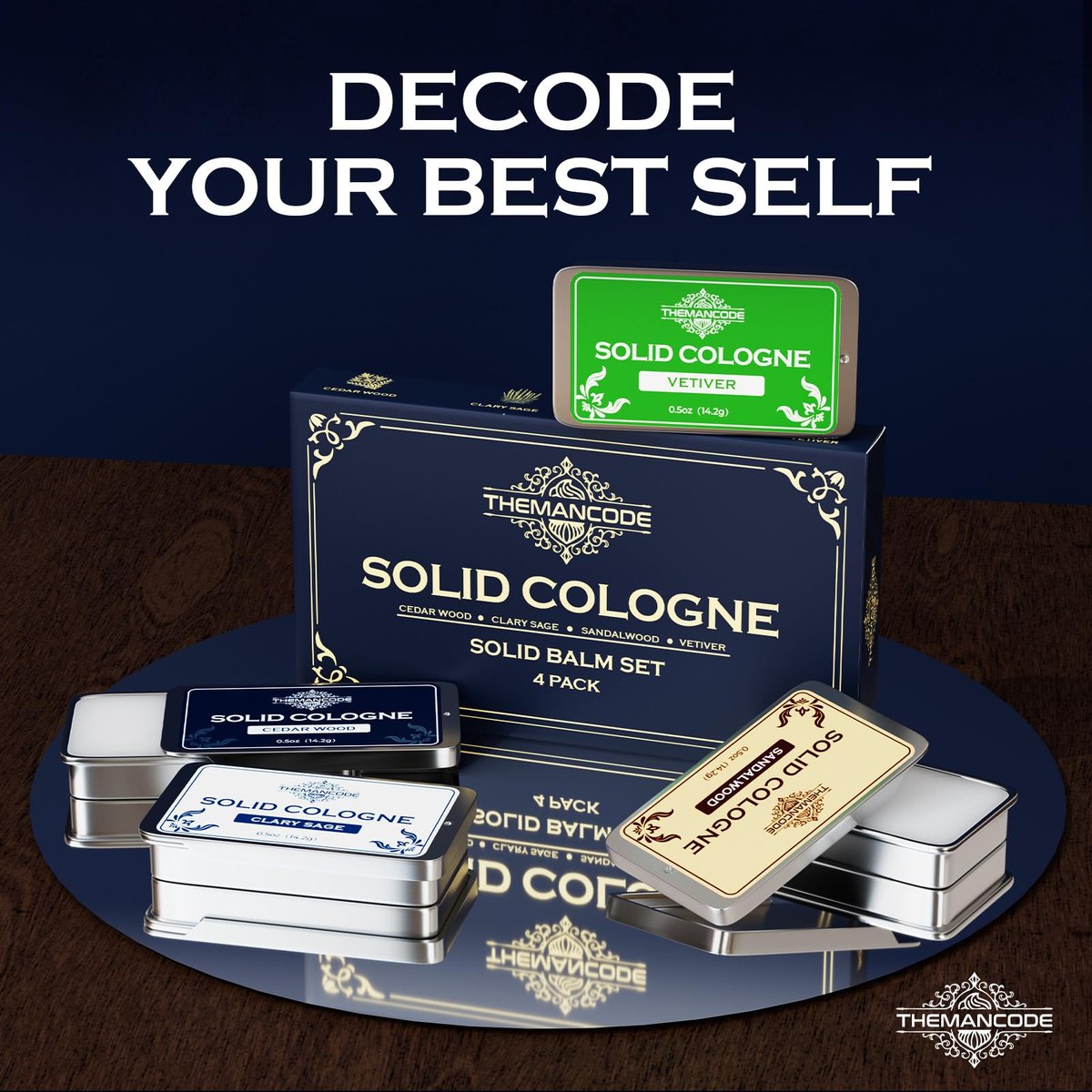 THEMANCODE Solid Cologne for Men - 4 Pack Sandalwood, Vetiver, Cedarwood, Sage - Long-Lasting Solid Perfume Gifts - görsel 15