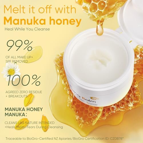 Grocerism Cleansing Balm Makeup Remover - Manuka Honey & Grass-Fed Tallow with Soothing Cica - Melts Waterproof Mascara & SPF - Non-Comedogenic for Sensitive Dry Skin & Eyes - 3.53 oz Avelisse