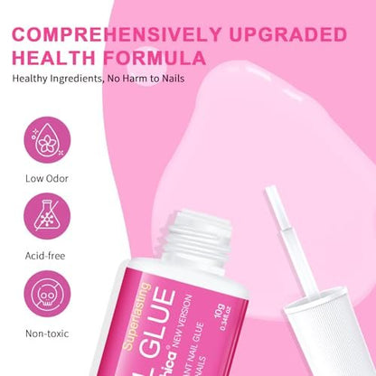 Mevanchica Super Strong Nail Glue – Extra Long Lasting Adhesive for Press On Nails, Nail Tips & Acrylic Fingernails with Brush Tip Applicator