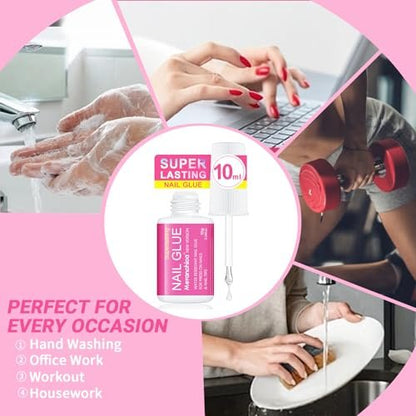 Mevanchica Super Strong Nail Glue – Extra Long Lasting Adhesive for Press On Nails, Nail Tips & Acrylic Fingernails with Brush Tip Applicator