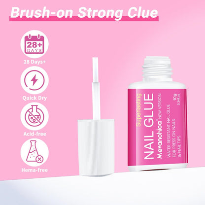 Mevanchica Super Strong Nail Glue – Extra Long Lasting Adhesive for Press On Nails, Nail Tips & Acrylic Fingernails with Brush Tip Applicator
