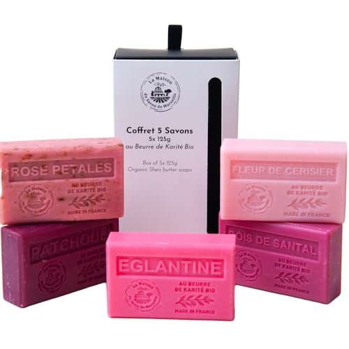 La Maison du Savon de Marseille - French Soaps - 5 x 125g Bars - Organic Shea Butter Skincare Gift Set - Blush Collection - Rose Petals, Cherry Blossom, Patchouli, Eglantine, Sandalwood - görsel 2