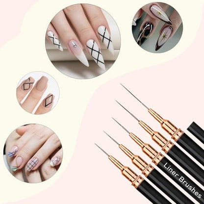 LIGHT RAIN 34Pcs Nail Art Brush Set - Complete Kit with Dotting Tool, Liner Brushes, Acrylic Brushes, Ombre Brush, Cuticle Tool, Rhinestone Picker Pencil for Beginner to Pro Nail Design
