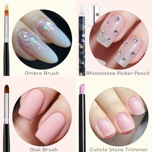LIGHT RAIN 34Pcs Nail Art Brush Set - Complete Kit with Dotting Tool, Liner Brushes, Acrylic Brushes, Ombre Brush, Cuticle Tool, Rhinestone Picker Pencil for Beginner to Pro Nail Design - görsel 10