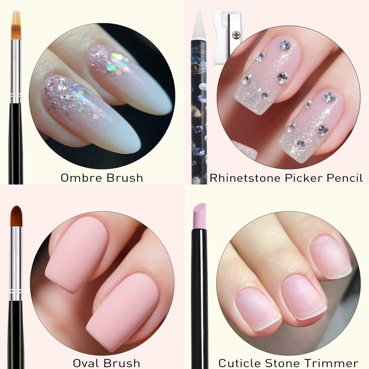 LIGHT RAIN 34Pcs Nail Art Brush Set - Complete Kit with Dotting Tool, Liner Brushes, Acrylic Brushes, Ombre Brush, Cuticle Tool, Rhinestone Picker Pencil for Beginner to Pro Nail Design - görsel 9