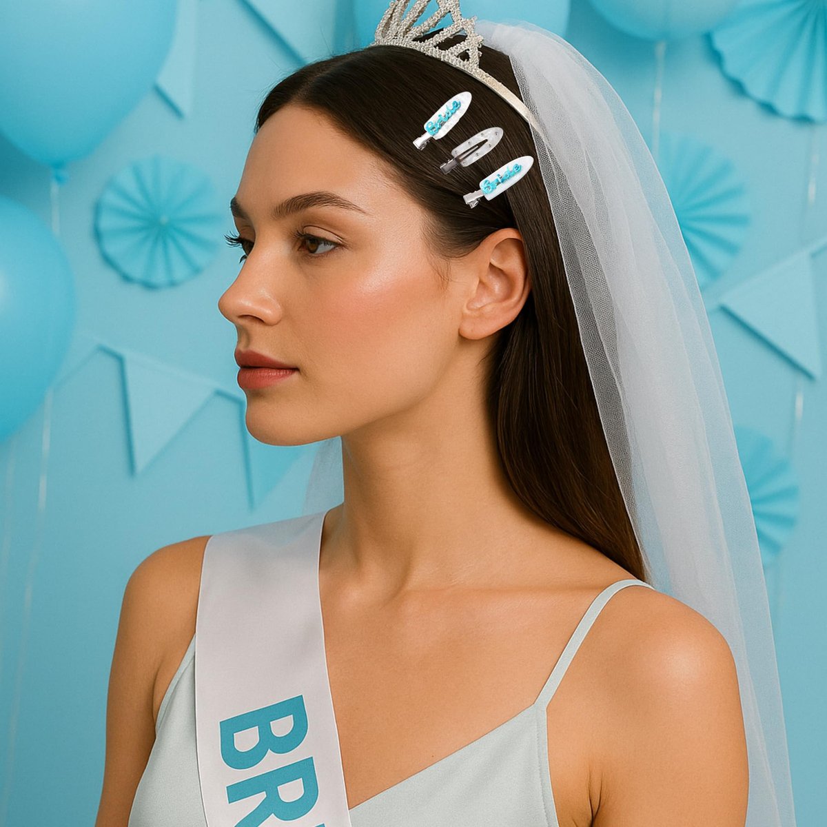 Bridal Hair Clips 5-Piece Set – Bride & Bridesmaid Get Ready Clips, White & Blue Bachelorette Accessories, Wedding Prep & Shower Favors Something Blue - görsel 3