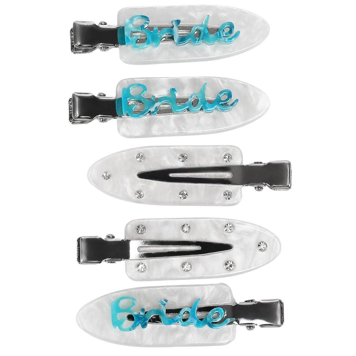 Bridal Hair Clips 5-Piece Set – Bride & Bridesmaid Get Ready Clips, White & Blue Bachelorette Accessories, Wedding Prep & Shower Favors Something Blue - görsel 1