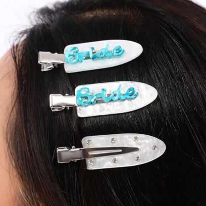 Bridal Hair Clips 5-Piece Set – Bride & Bridesmaid Get Ready Clips, White & Blue Bachelorette Accessories, Wedding Prep & Shower Favors Something Blue