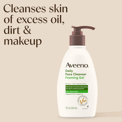 Aveeno Daily Foaming Gel Facial Cleanser, Fragrance Free, 12 fl. oz
