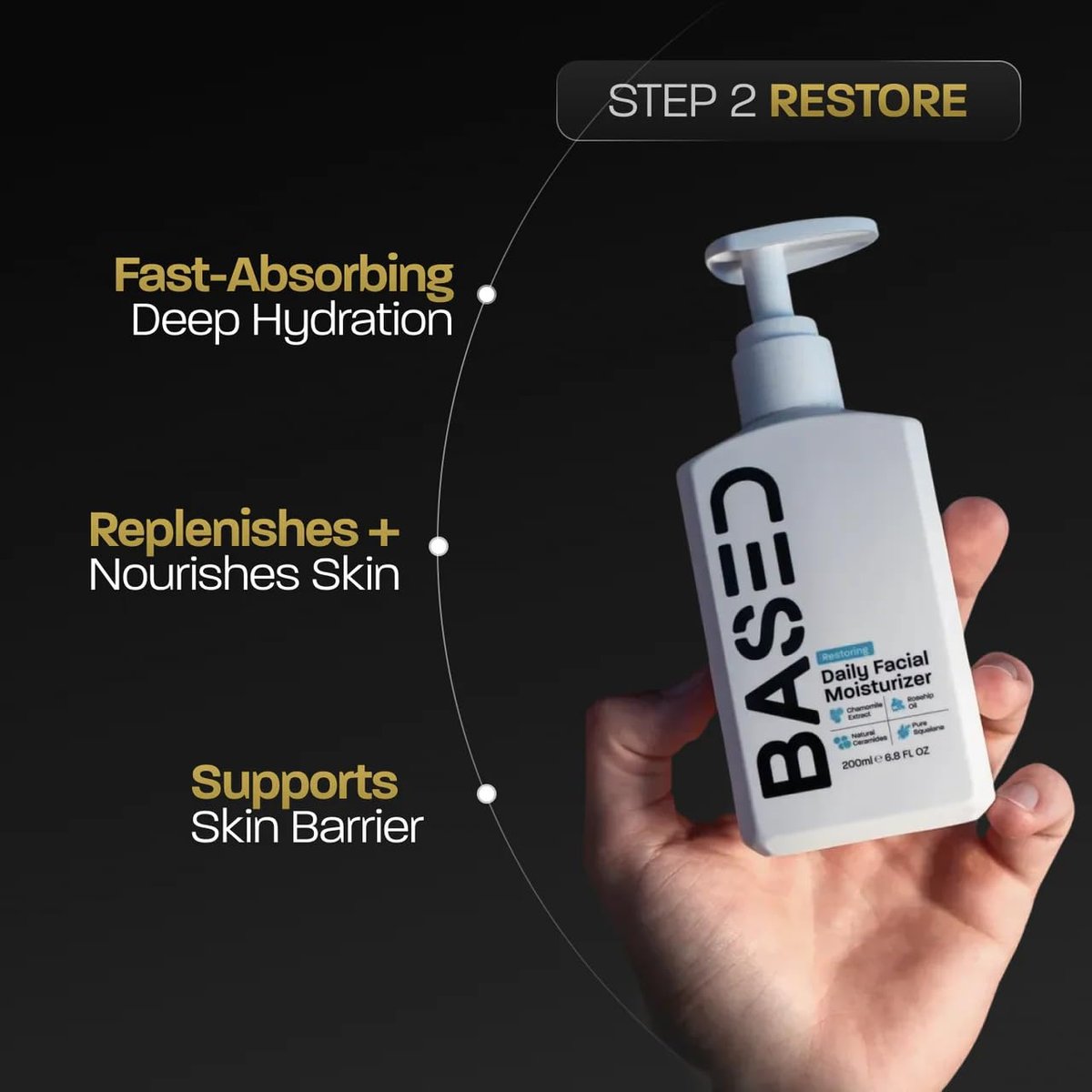 BASED Men's Daily Face Moisturizer with Squalane & Rosehip Oil - Strengthen Skin Barrier, All Skin Types (6.8 Fl Oz) - görsel 5