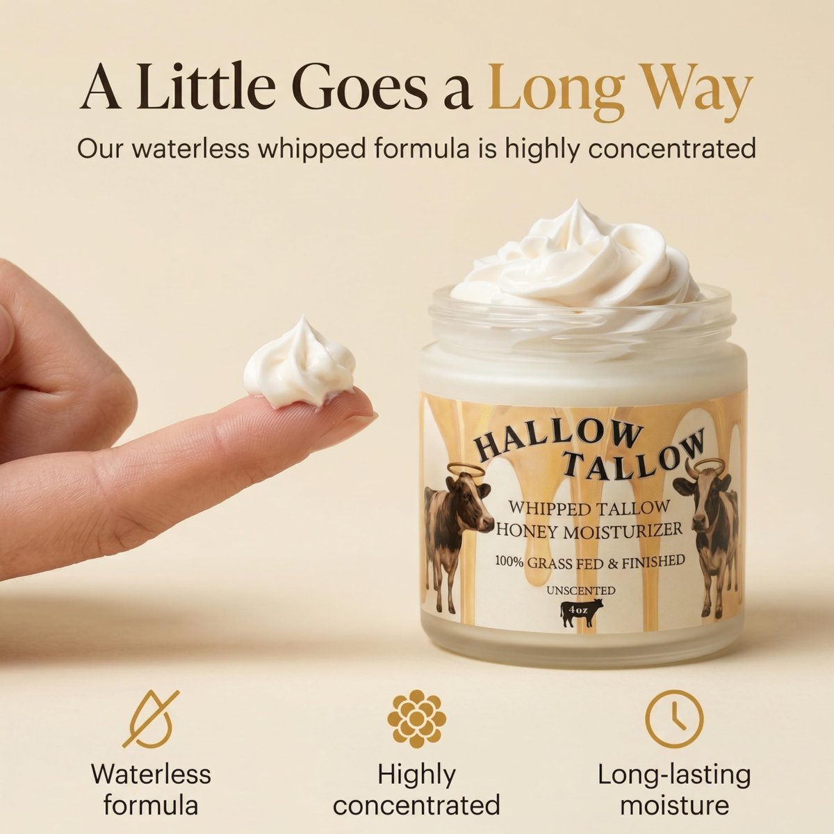 Hallow Tallow Whipped Beef Tallow Moisturizer – Grass-Fed Tallow Balm with Manuka Honey, Jojoba & Olive Oil, Calendula Extract – Natural Hydrating Face & Body Cream, 4oz Avelisse