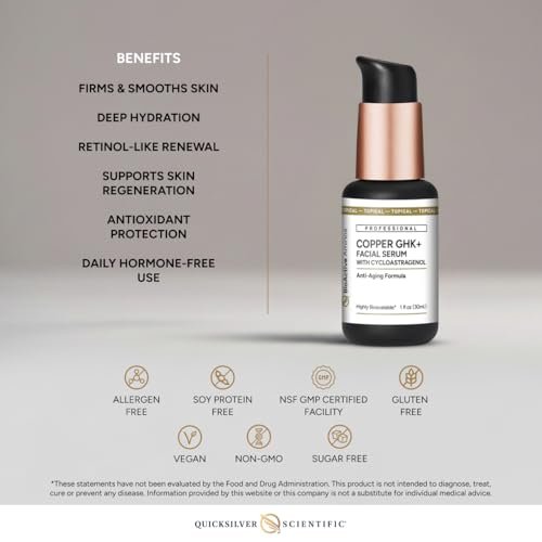 Quicksilver Scientific Copper GHK+ Facial Serum with Cycloastragenol – Copper Peptide Serum for Healthy Skin Support, Smooth Complexion & Glow – Gluten-Free, Vegan & Non-GMO – 1 fl oz Avelisse