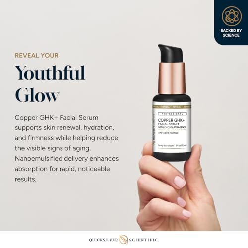 Quicksilver Scientific Copper GHK+ Facial Serum with Cycloastragenol – Copper Peptide Serum for Healthy Skin Support, Smooth Complexion & Glow – Gluten-Free, Vegan & Non-GMO – 1 fl oz Avelisse