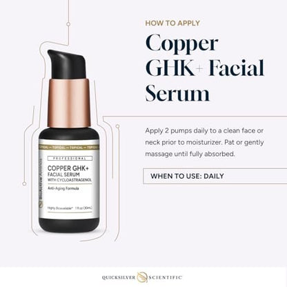 Quicksilver Scientific Copper GHK+ Facial Serum with Cycloastragenol – Copper Peptide Serum for Healthy Skin Support, Smooth Complexion & Glow – Gluten-Free, Vegan & Non-GMO – 1 fl oz Avelisse