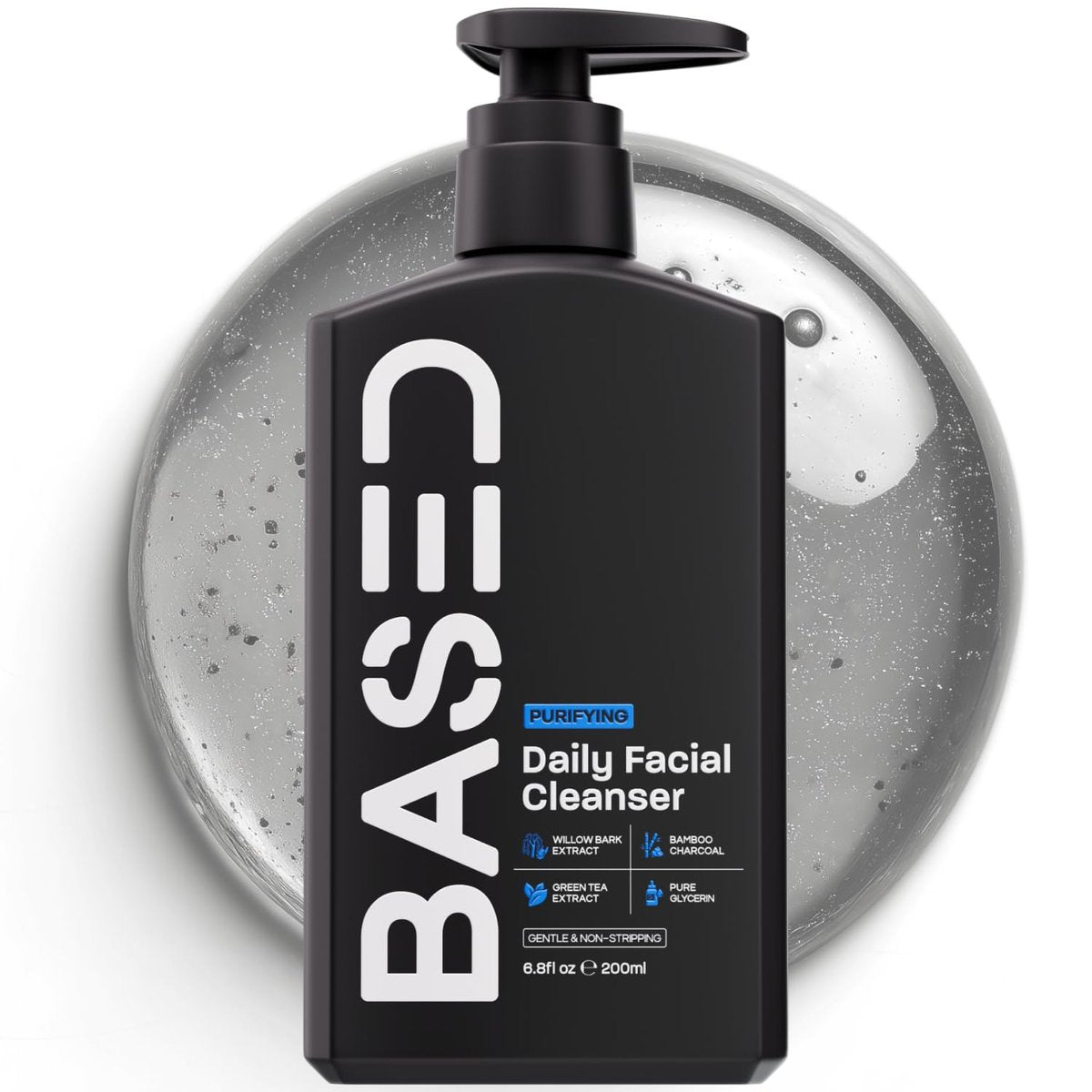 BASED Daily Facial Cleanser for Men - Deep Cleaning Formula with Bamboo Charcoal & Willow Bark - Removes Buildup Without Stripping - Clear Skin, 6.8 Fl Oz - görsel 1